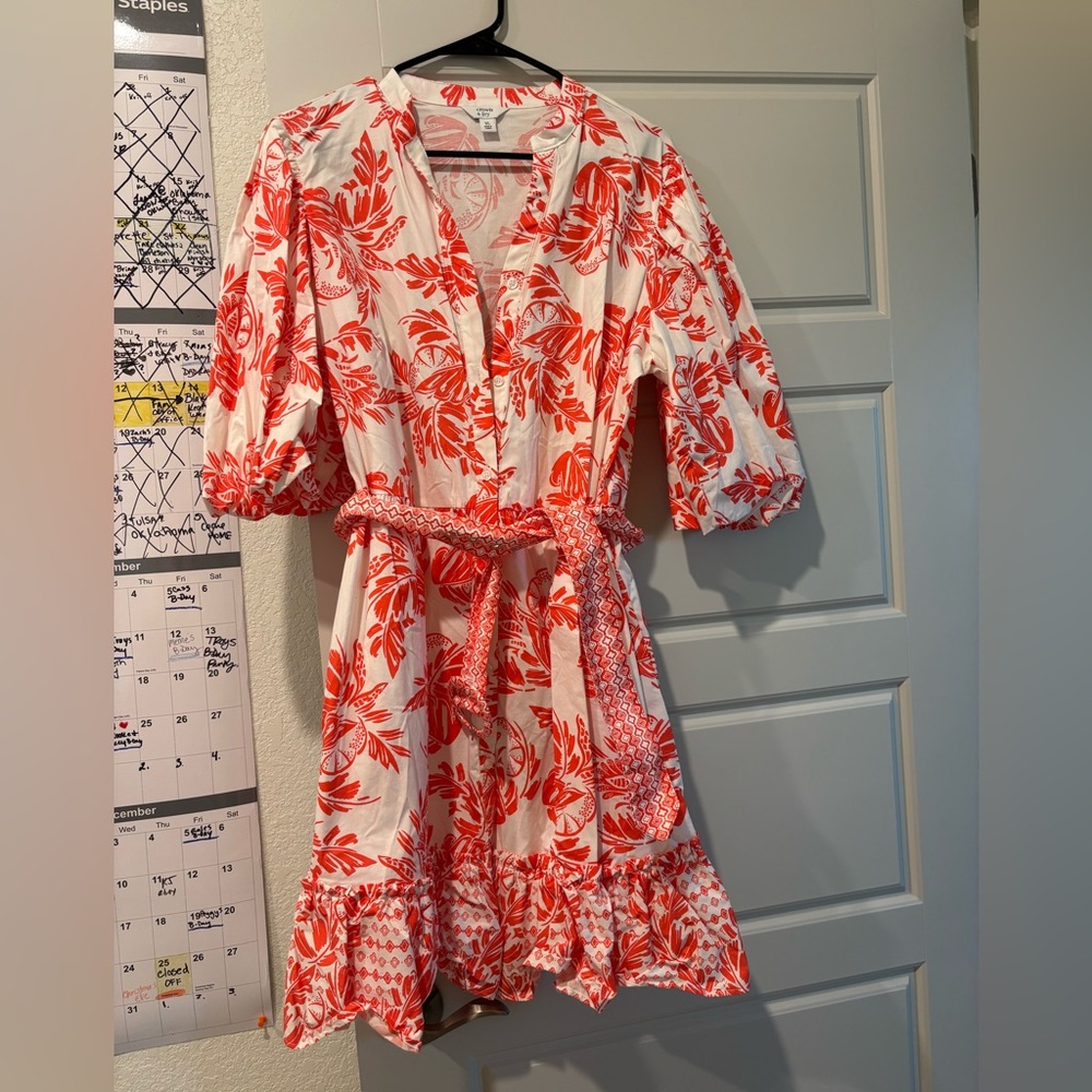 Crown & Ivy Red and White Floral Long Sleeve Dress